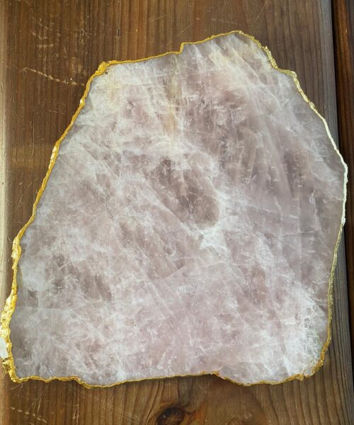 Large Premium Rose Quartz Natural Shape Gold Edge Platter 4 / Cheeseboard / Tray / Sign Board L25xW21xD1cm - 979g