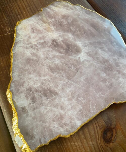 Large Premium Rose Quartz Natural Shape Gold Edge Platter 4 / Cheeseboard / Tray / Sign Board L25xW21xD1cm - 979g - Image 5