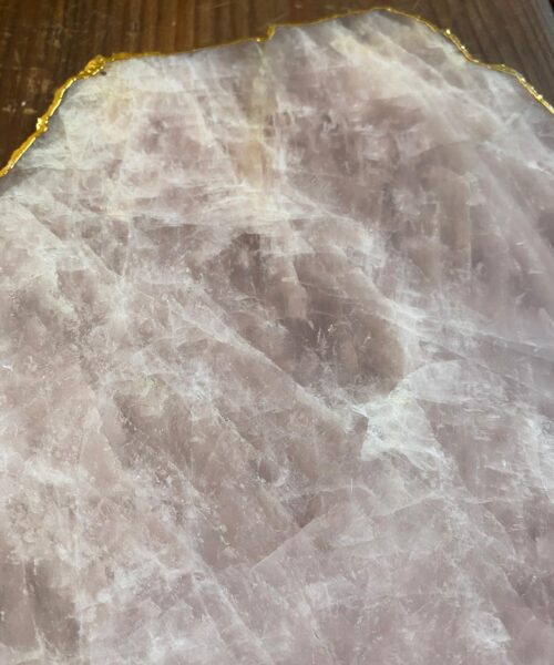 Large Premium Rose Quartz Natural Shape Gold Edge Platter 4 / Cheeseboard / Tray / Sign Board L25xW21xD1cm - 979g - Image 6