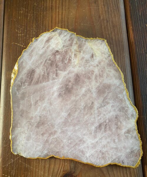 Large Premium Rose Quartz Natural Shape Gold Edge Platter 4 / Cheeseboard / Tray / Sign Board L25xW21xD1cm - 979g - Image 7