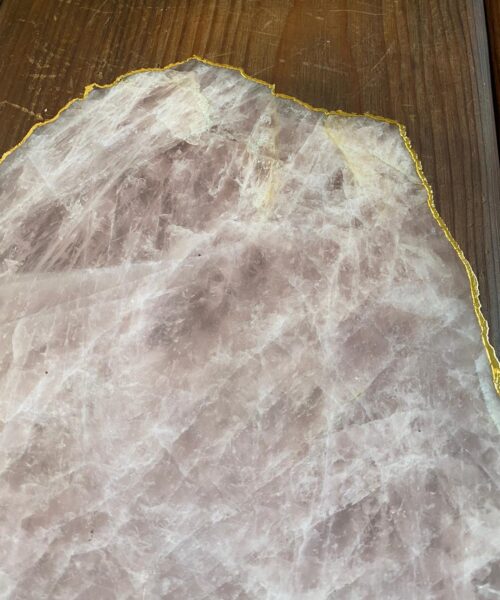 Large Premium Rose Quartz Natural Shape Gold Edge Platter 4 / Cheeseboard / Tray / Sign Board L25xW21xD1cm - 979g - Image 8