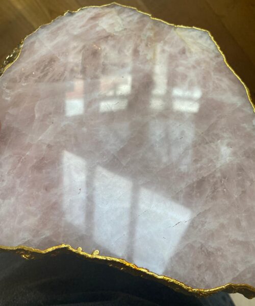 Large Premium Rose Quartz Natural Shape Gold Edge Platter 4 / Cheeseboard / Tray / Sign Board L25xW21xD1cm - 979g - Image 10