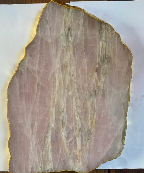 Alternative view of Large Premium Rose Quartz Natural Shape Gold Edge Platter 5 / Cheeseboard / Tray / Sign Board L31xW21xD1cm - 1491g