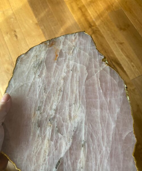 Large Premium Rose Quartz Natural Shape Gold Edge Platter 5 / Cheeseboard / Tray / Sign Board L31xW21xD1cm - 1491g - Image 17