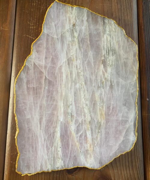 Large Premium Rose Quartz Natural Shape Gold Edge Platter 5 / Cheeseboard / Tray / Sign Board L31xW21xD1cm - 1491g