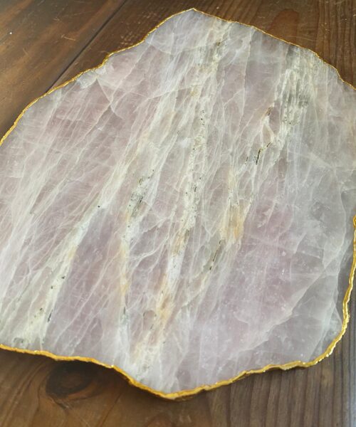 Large Premium Rose Quartz Natural Shape Gold Edge Platter 5 / Cheeseboard / Tray / Sign Board L31xW21xD1cm - 1491g - Image 4