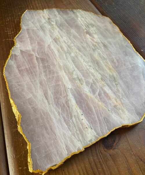 Large Premium Rose Quartz Natural Shape Gold Edge Platter 5 / Cheeseboard / Tray / Sign Board L31xW21xD1cm - 1491g - Image 5