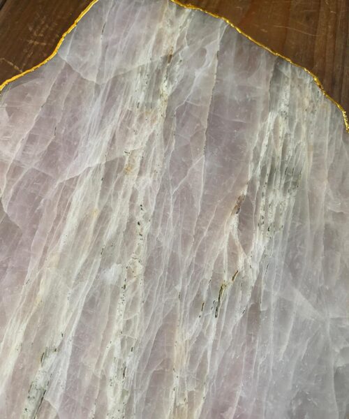 Large Premium Rose Quartz Natural Shape Gold Edge Platter 5 / Cheeseboard / Tray / Sign Board L31xW21xD1cm - 1491g - Image 6