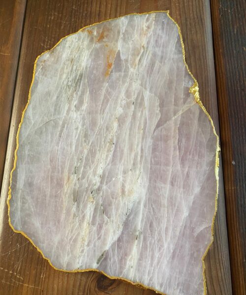 Large Premium Rose Quartz Natural Shape Gold Edge Platter 5 / Cheeseboard / Tray / Sign Board L31xW21xD1cm - 1491g - Image 7
