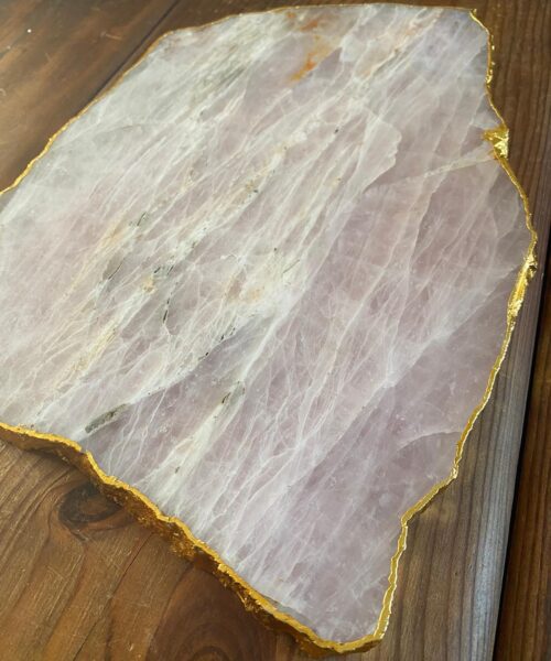 Large Premium Rose Quartz Natural Shape Gold Edge Platter 5 / Cheeseboard / Tray / Sign Board L31xW21xD1cm - 1491g - Image 8