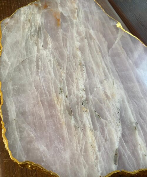 Large Premium Rose Quartz Natural Shape Gold Edge Platter 5 / Cheeseboard / Tray / Sign Board L31xW21xD1cm - 1491g - Image 9