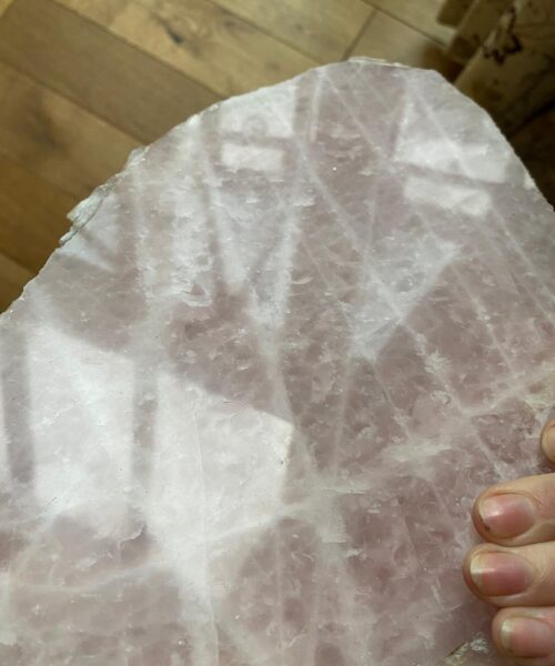 Large Premium Rose Quartz Natural Shape Natural Edge Platter 1 / Cheeseboard / Tray / Sign Board L30xW19xD1cm - 1248g - Image 9
