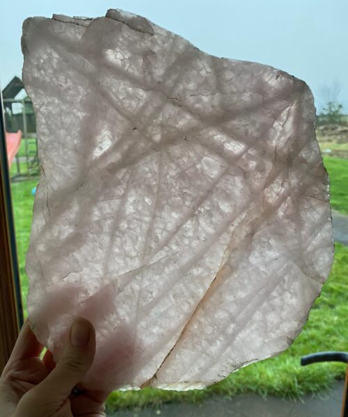 Large Premium Rose Quartz Natural Shape Natural Edge Platter 4 / Cheeseboard / Tray / Sign Board L27xW21xD1cm - 1325g - Image 12
