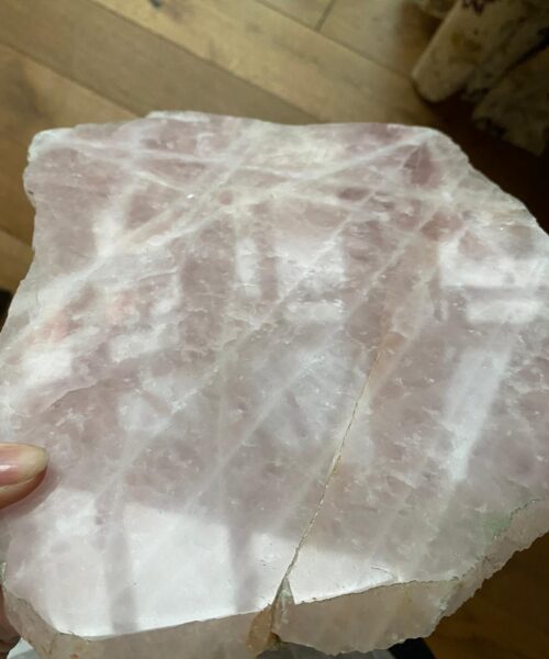 Large Premium Rose Quartz Natural Shape Natural Edge Platter 4 / Cheeseboard / Tray / Sign Board L27xW21xD1cm - 1325g - Image 9
