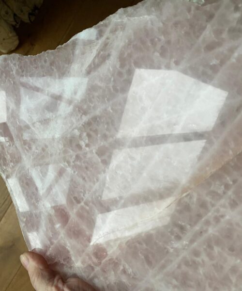 Large Premium Rose Quartz Natural Shape Natural Edge Platter 4 / Cheeseboard / Tray / Sign Board L27xW21xD1cm - 1325g - Image 10