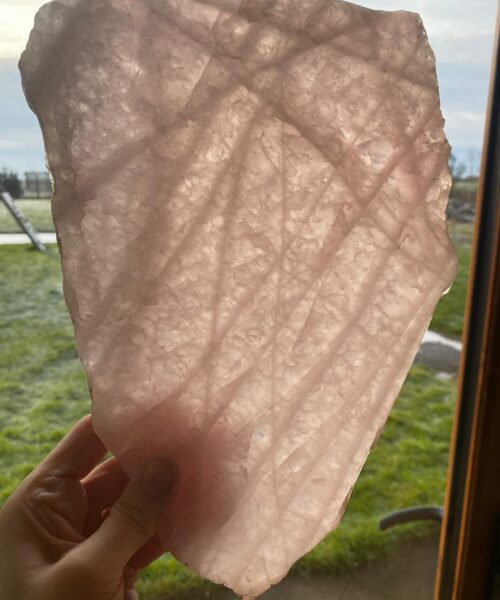 Large Premium Rose Quartz Natural Shape Natural Edge Platter 5 / Cheeseboard / Tray / Sign Board L29xW22xD1cm - 1277g - Image 15