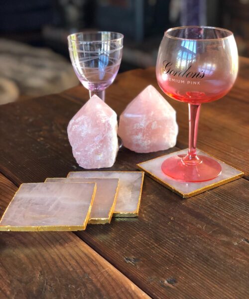Alternative view of Rose Quartz Premium Coasters Square Shape Gold Gilded Edge (set of 4)
