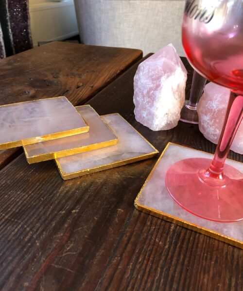 Rose Quartz Premium Coasters Square Shape Gold Gilded Edge (set of 4) - Image 3
