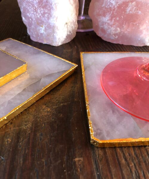 Rose Quartz Premium Coasters Square Shape Gold Gilded Edge (set of 4) - Image 4