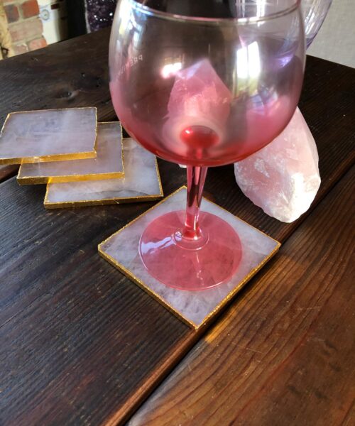 Rose Quartz Premium Coasters Square Shape Gold Gilded Edge (set of 4)
