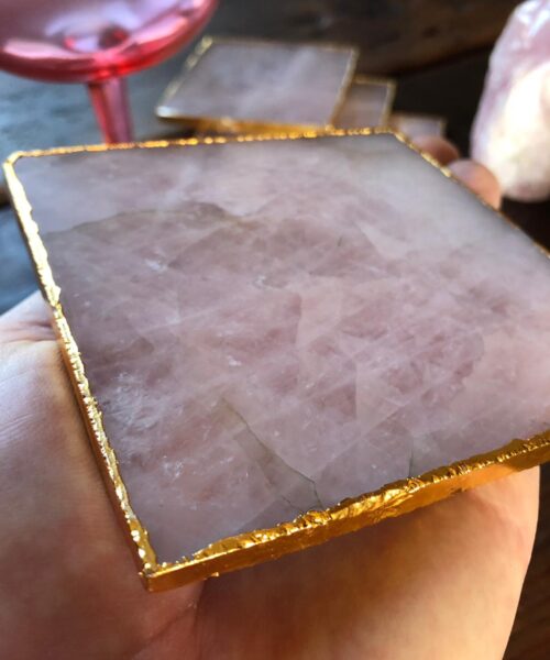 Rose Quartz Premium Coasters Square Shape Gold Gilded Edge (set of 4) - Image 7