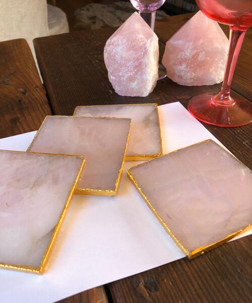 Rose Quartz Premium Coasters Square Shape Gold Gilded Edge (set of 4) - Image 8