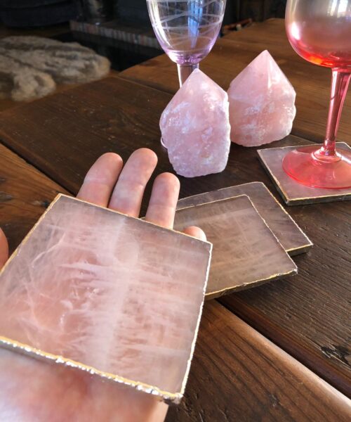 Rose Quartz Premium Coasters Square Shape Silver Gilded Edge (Set of 4) - Image 6