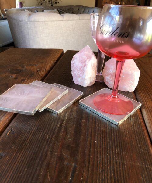 Rose Quartz Premium Coasters Square Shape Silver Gilded Edge (Set of 4) - Image 7