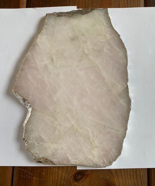 Alternative view of Large Premium Rose Quartz Natural Shape Silver Edge Platter 2 / Cheeseboard / Tray / Sign Board L29xW21xD1cm - 1417g