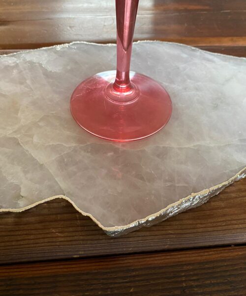 Large Premium Rose Quartz Natural Shape Silver Edge Platter 2 / Cheeseboard / Tray / Sign Board L29xW21xD1cm - 1417g - Image 12