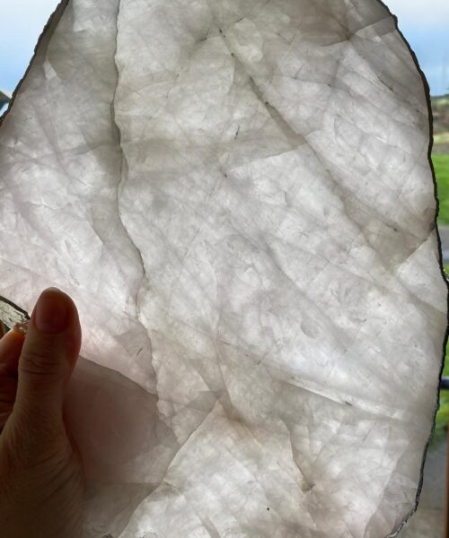 Large Premium Rose Quartz Natural Shape Silver Edge Platter 2 / Cheeseboard / Tray / Sign Board L29xW21xD1cm - 1417g - Image 14