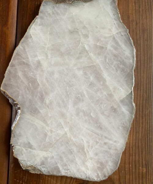 Large Premium Rose Quartz Natural Shape Silver Edge Platter 2 / Cheeseboard / Tray / Sign Board L29xW21xD1cm - 1417g