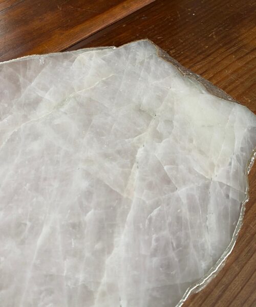 Large Premium Rose Quartz Natural Shape Silver Edge Platter 2 / Cheeseboard / Tray / Sign Board L29xW21xD1cm - 1417g - Image 6
