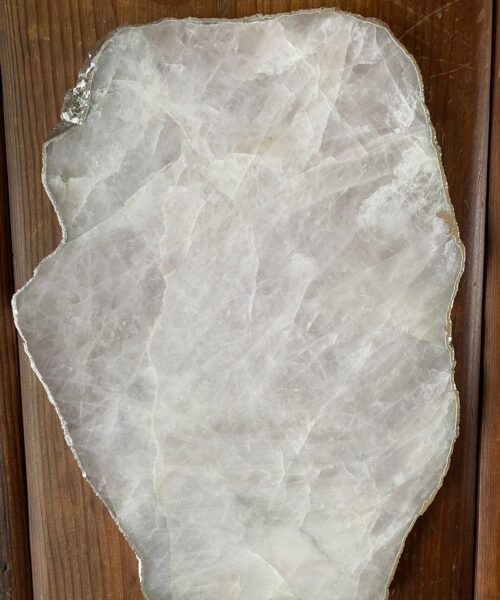 Large Premium Rose Quartz Natural Shape Silver Edge Platter 2 / Cheeseboard / Tray / Sign Board L29xW21xD1cm - 1417g - Image 7