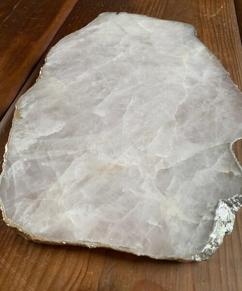 Large Premium Rose Quartz Natural Shape Silver Edge Platter 2 / Cheeseboard / Tray / Sign Board L29xW21xD1cm - 1417g - Image 8