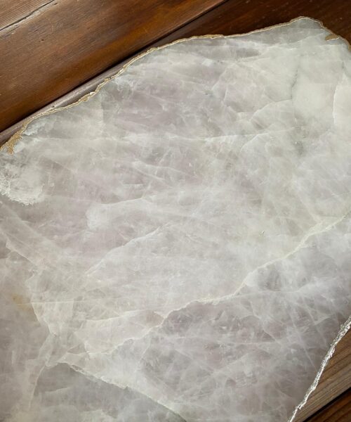 Large Premium Rose Quartz Natural Shape Silver Edge Platter 2 / Cheeseboard / Tray / Sign Board L29xW21xD1cm - 1417g - Image 10