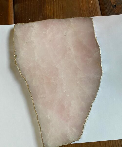 Alternative view of Large Premium Rose Quartz Natural Shape Silver Edge Platter 3 / Cheeseboard / Tray / Sign Board L30xW21xD1cm - 1415g