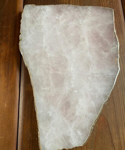 Large Premium Rose Quartz Natural Shape Silver Edge Platter 3 / Cheeseboard / Tray / Sign Board L30xW21xD1cm - 1415g