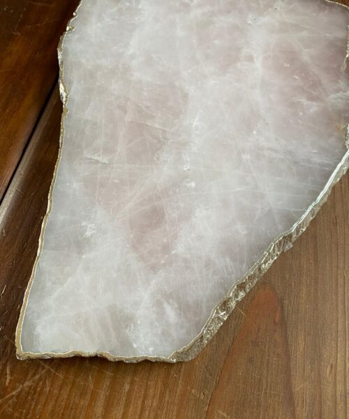Large Premium Rose Quartz Natural Shape Silver Edge Platter 3 / Cheeseboard / Tray / Sign Board L30xW21xD1cm - 1415g - Image 4