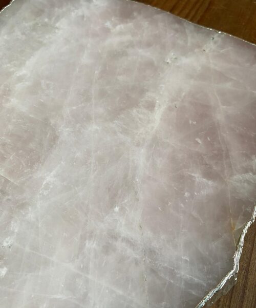 Large Premium Rose Quartz Natural Shape Silver Edge Platter 3 / Cheeseboard / Tray / Sign Board L30xW21xD1cm - 1415g - Image 5