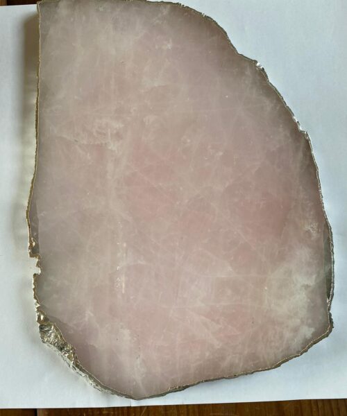 Alternative view of Large Premium Rose Quartz Natural Shape Silver Edge Platter 5 / Cheeseboard / Tray / Sign Board L29xW21xD1cm - 1460g