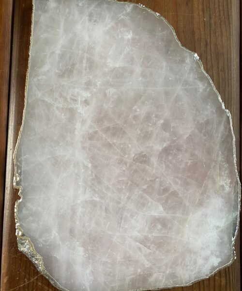 Large Premium Rose Quartz Natural Shape Silver Edge Platter 5 / Cheeseboard / Tray / Sign Board L29xW21xD1cm - 1460g