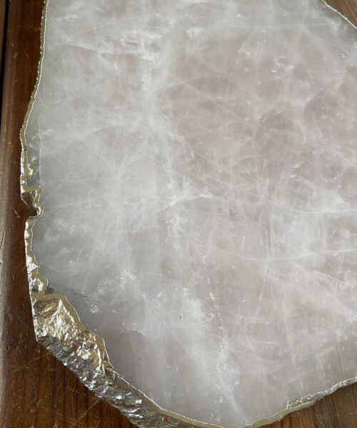 Large Premium Rose Quartz Natural Shape Silver Edge Platter 5 / Cheeseboard / Tray / Sign Board L29xW21xD1cm - 1460g - Image 4