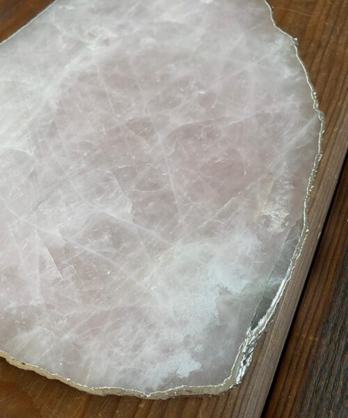 Large Premium Rose Quartz Natural Shape Silver Edge Platter 5 / Cheeseboard / Tray / Sign Board L29xW21xD1cm - 1460g - Image 5