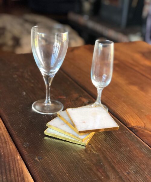 White Crystal Quartz Premium Coasters Square Shape Gold Edge (Set of 4) Gift - Image 3