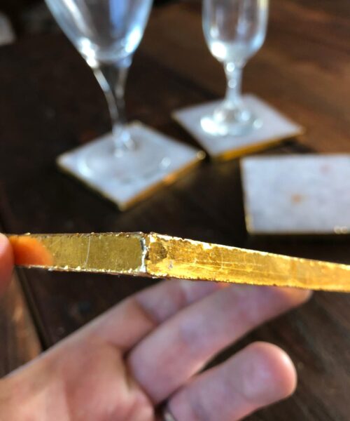 White Crystal Quartz Premium Coasters Square Shape Gold Edge (Set of 4) Gift - Image 5