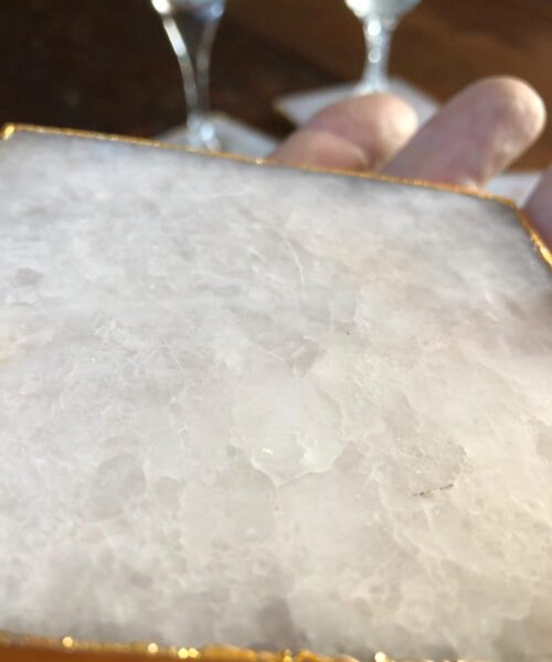 White Crystal Quartz Premium Coasters Square Shape Gold Edge (Set of 4) Gift - Image 7