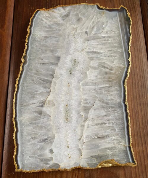 Large Premium White Agate Natural Shape 24ct Gold Edge Platter 1 / Cheeseboard / Tray / Sign Board L27xW18xD1cm – 1351g