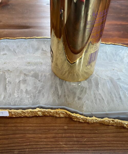 Large Premium White Agate Natural Shape 24ct Gold Edge Platter 1 / Cheeseboard / Tray / Sign Board L27xW18xD1cm – 1351g - Image 11