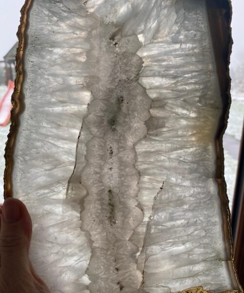 Large Premium White Agate Natural Shape 24ct Gold Edge Platter 1 / Cheeseboard / Tray / Sign Board L27xW18xD1cm – 1351g - Image 12